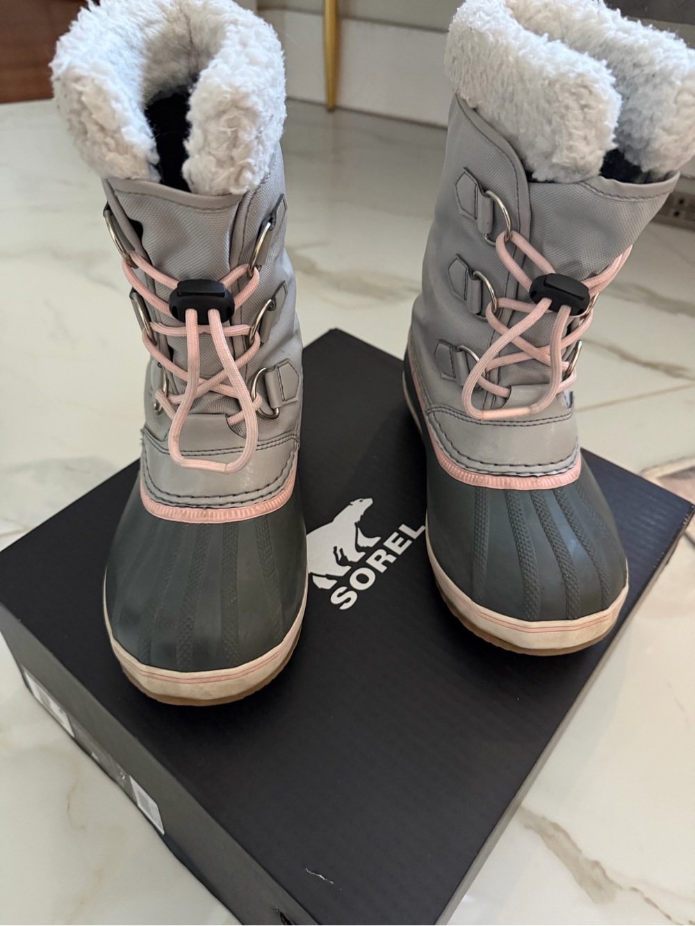 Girls SOREL Gray & Pink Waterproof Winter Boots